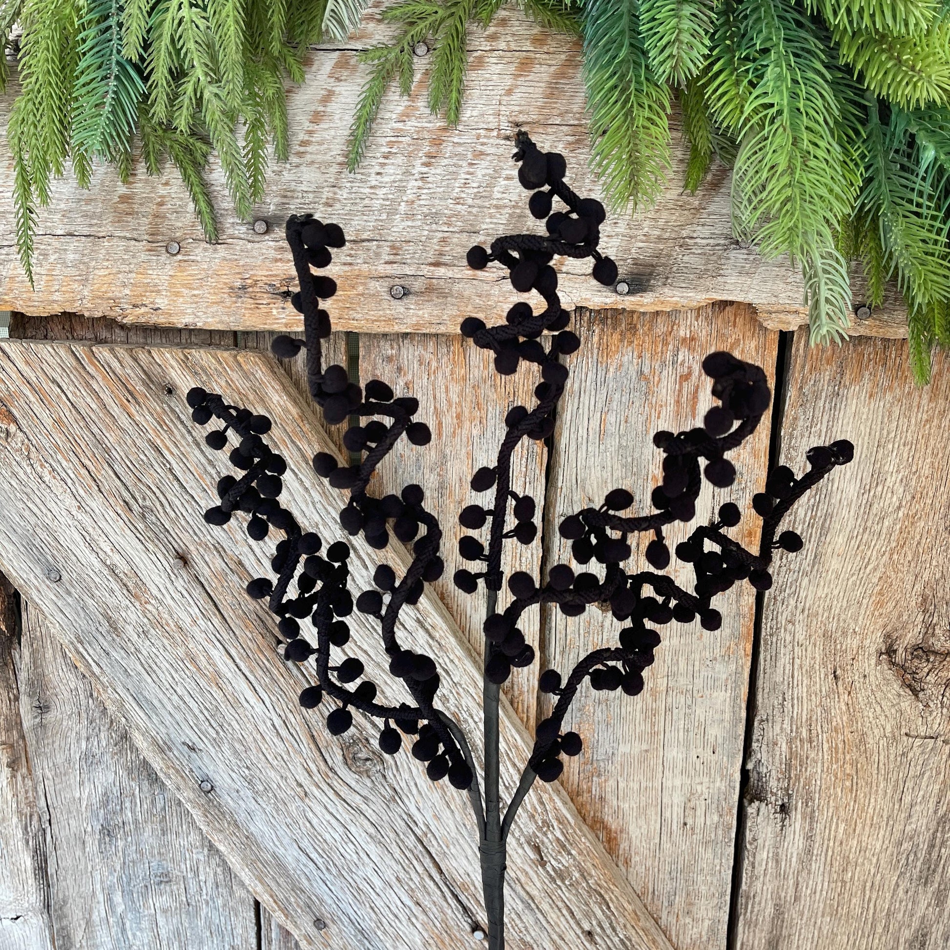31" Black Ball Twig Spray, Halloween Spray, Halloween Floral, Halloween Picks and Stems, Black Floral Spray, Black Floral Stem, 57254BK