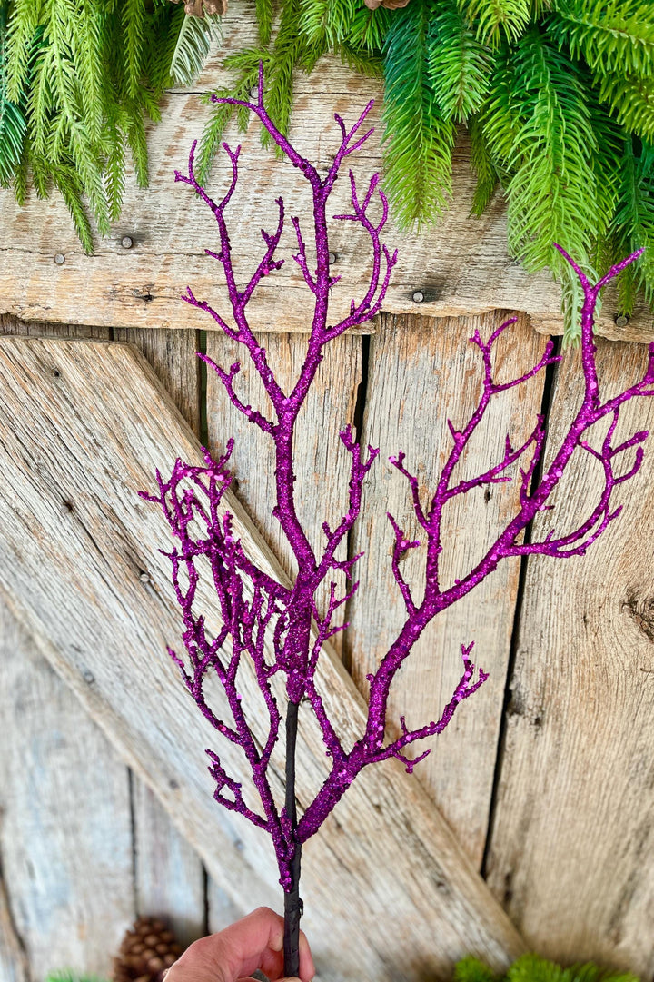 31" Purple Glitter Twig Halloween Spray, Purple Spray, Halloween Floral Stem