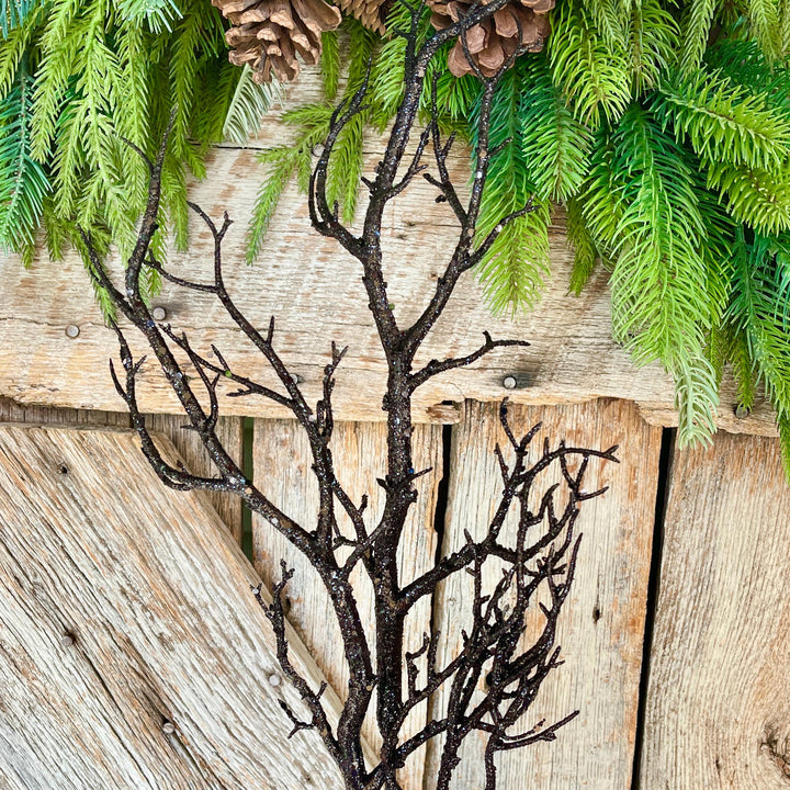 31" Black Glitter Twig Halloween Spray, Black Spray, Halloween Floral Stem