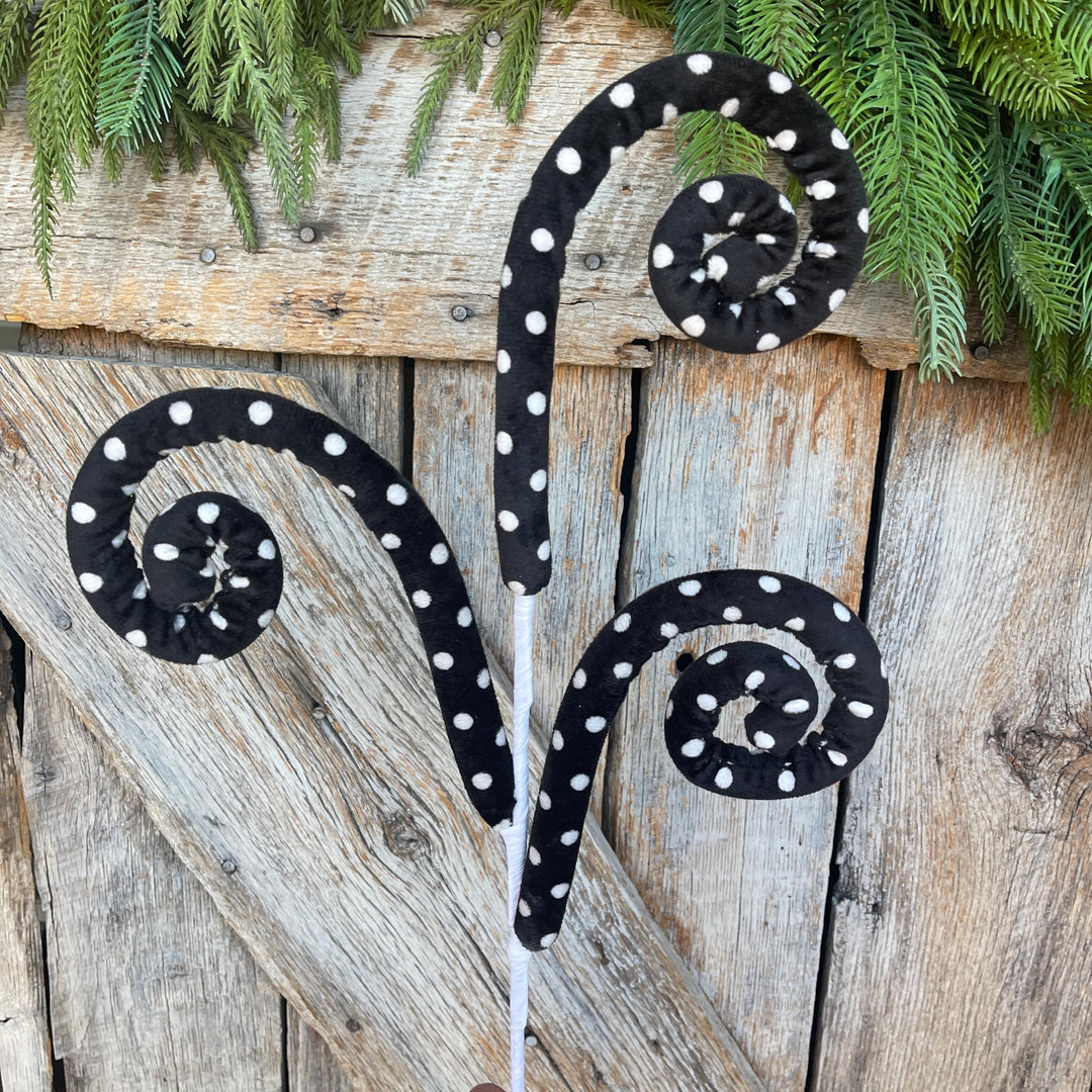 27" Black White Polka Dot Spray, Velvet Halloween Spray, Floral Spray