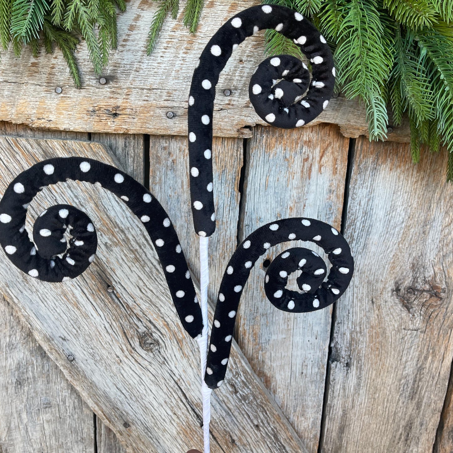27" Black White Polka Dot Spray, Velvet Halloween Spray, Floral Spray, Curly Spray, Black White Spray, 62376BKWT