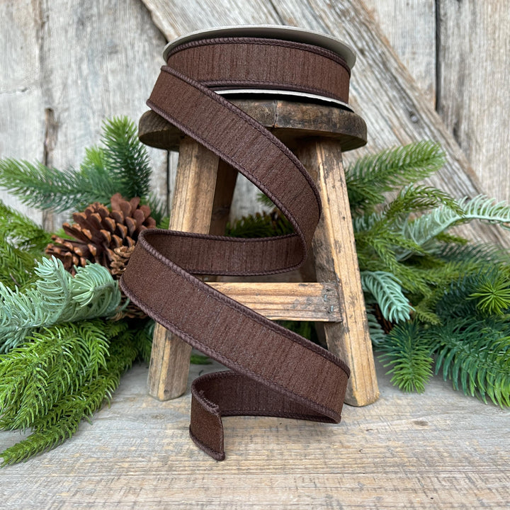 1” Chocolate Brown Dupion Ribbon, Fall ribbon, Christmas ribbon