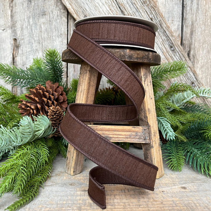1” Chocolate Brown Dupion Ribbon, Fall ribbon, Christmas ribbon