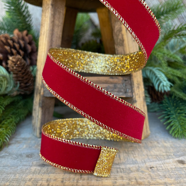 1" Red Gold Ribbon, Red Gold Gleam Ribbon, Farrisilk Ribbon