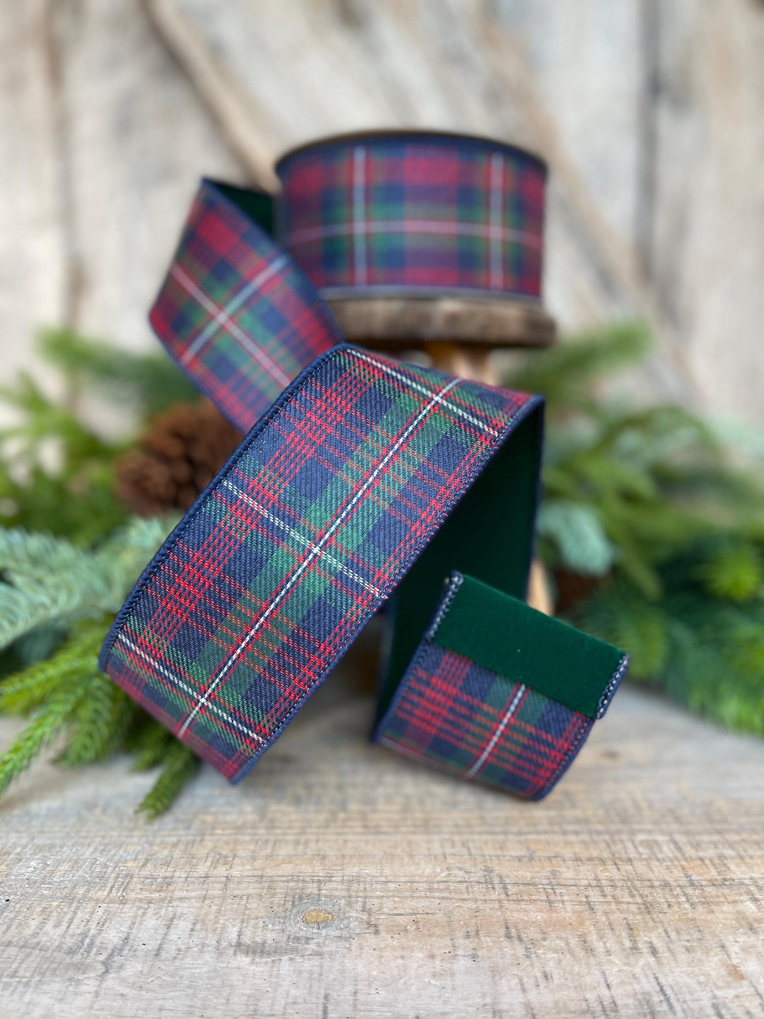 2.5" Blue Westchester Plaid Ribbon, Farrisilk Ribbon, Traditional Christmas Plaid Ribbon
