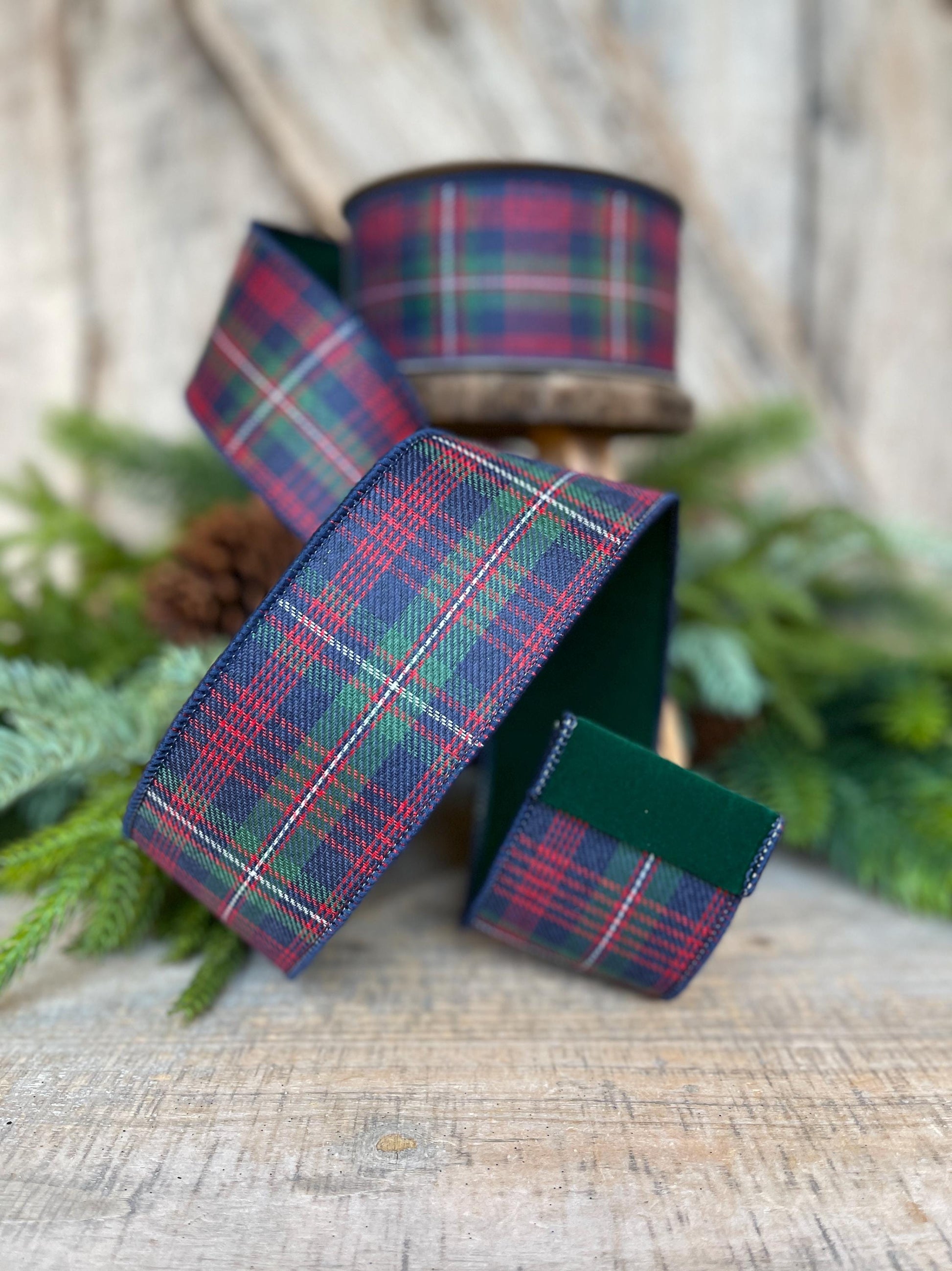 2.5" Blue Winchester Plaid Ribbon, Farrisilk Ribbon, Christmas Plaid Ribbon