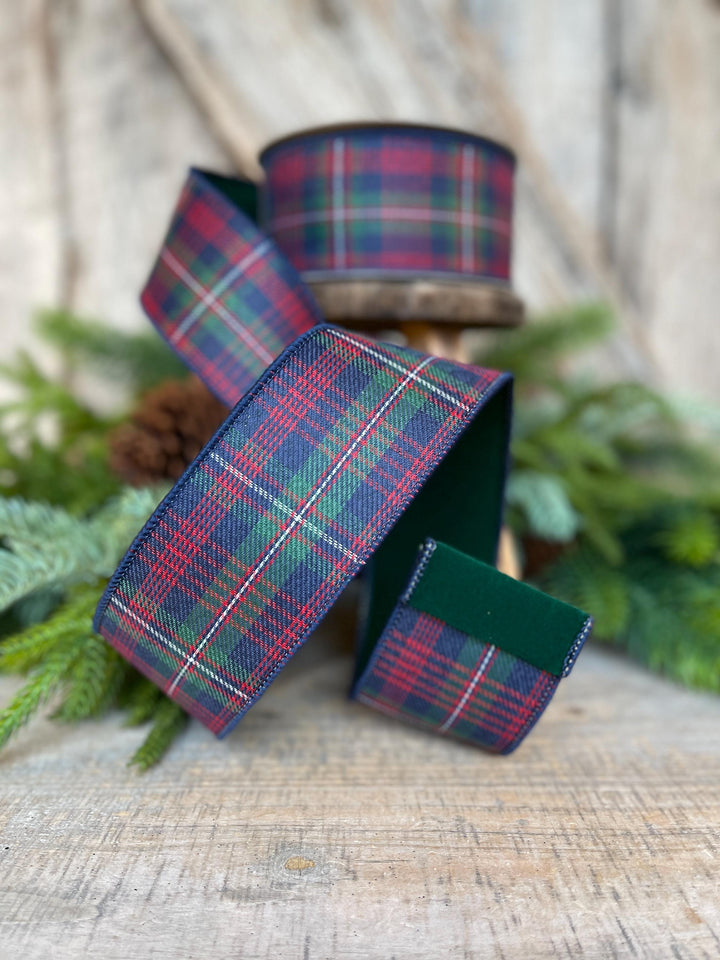 2.5" Blue Westchester Plaid Ribbon, Farrisilk Ribbon, Traditional Christmas Plaid Ribbon