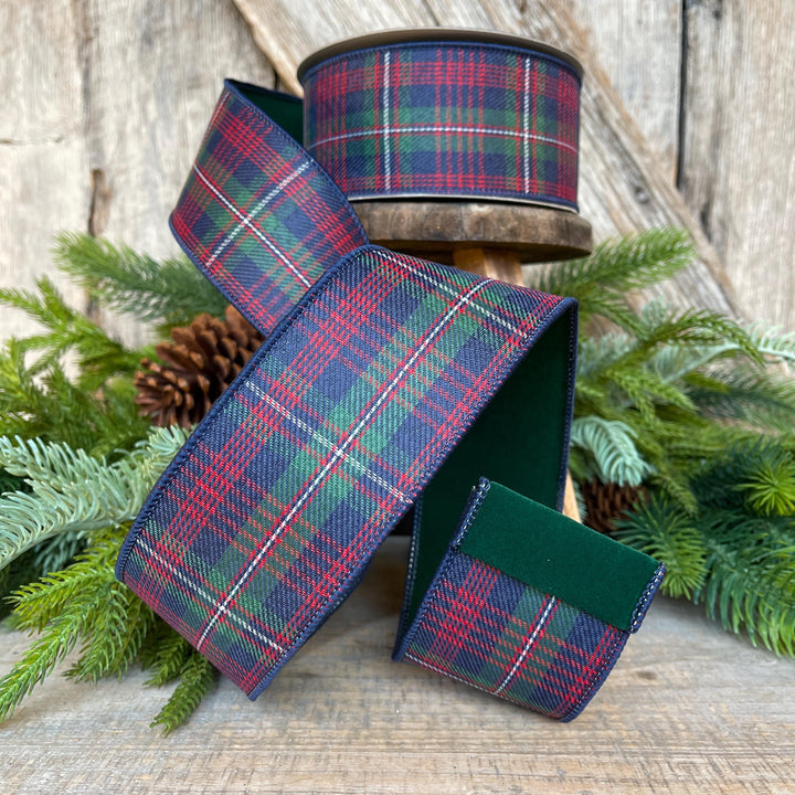 2.5" Blue Westchester Plaid Ribbon, Farrisilk Ribbon, Traditional Christmas Plaid Ribbon