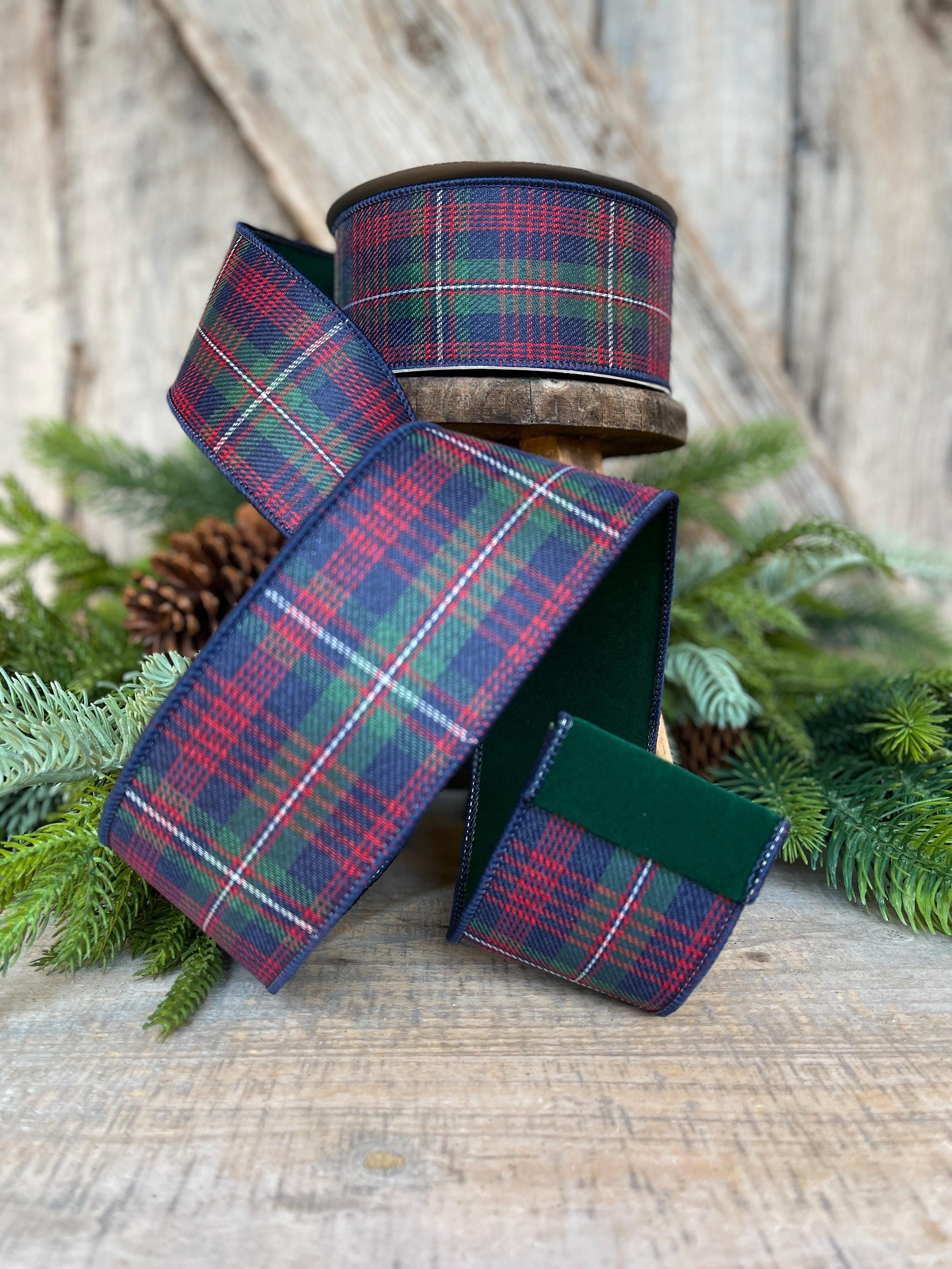 2.5" Blue Winchester Plaid Ribbon, Farrisilk Ribbon, Christmas Plaid Ribbon