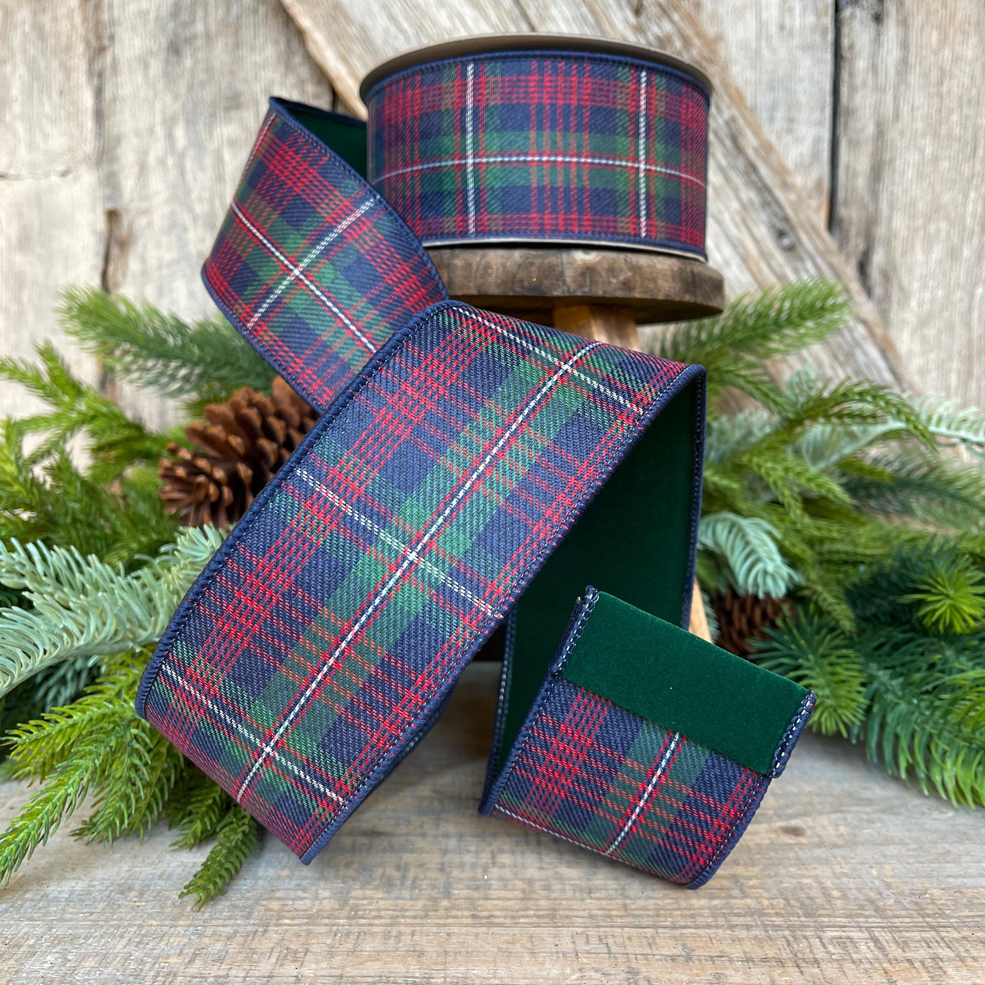 2.5" Blue Winchester Plaid Ribbon, Farrisilk Ribbon, Christmas Plaid Ribbon