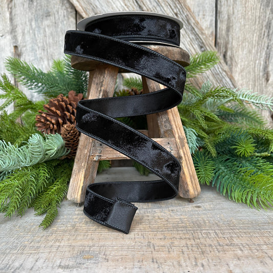 1” Black Silken Velvet Ribbon, Farrisilk ribbon, Velvet ribbon, Christmas Ribbon, ribbon, Velvet ribbon, Black, RS101-92