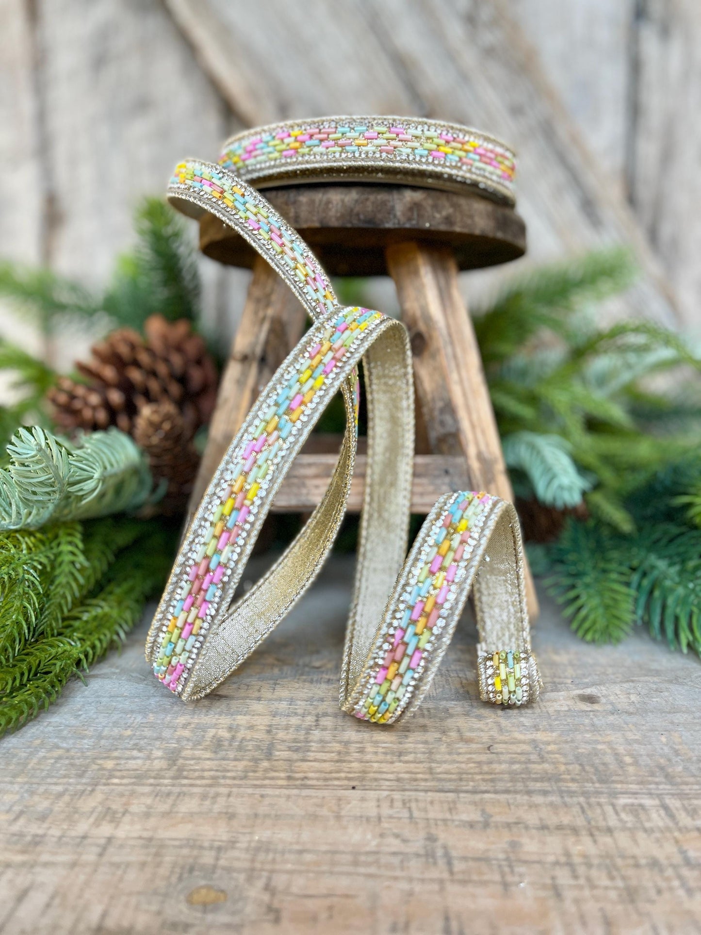 3/4" Sprinkles Ribbon, Farrisilk Ribbon, Beaded RIbbon, Pastel Sprinkle Ribbon, Candy Ribbon, Designer Ribbon, Christmas Ribbon,RK781-32