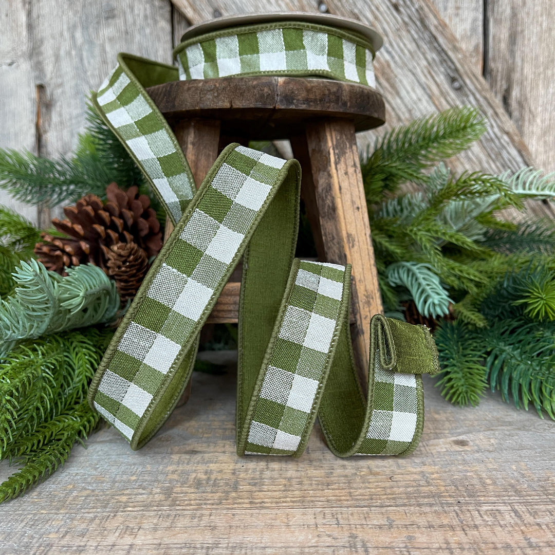 1" Olive Green Stitchery Ribbon, Farrisilk Ribbon, Green Ribbon