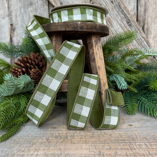 1" Olive Green Stitchery Ribbon, Farrisilk Ribbon, Green Ribbon