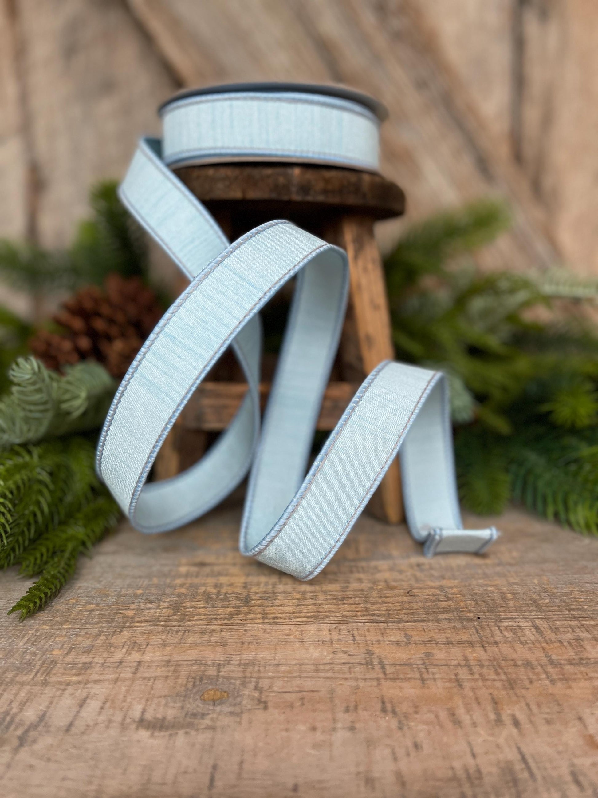 1” Baby Blue Dupion Ribbon, Farrisilk ribbon, wired ribbon, Christmas Ribbon, Blue Christmas, Blue ribbon, Light Blue Ribbon, RK608-30