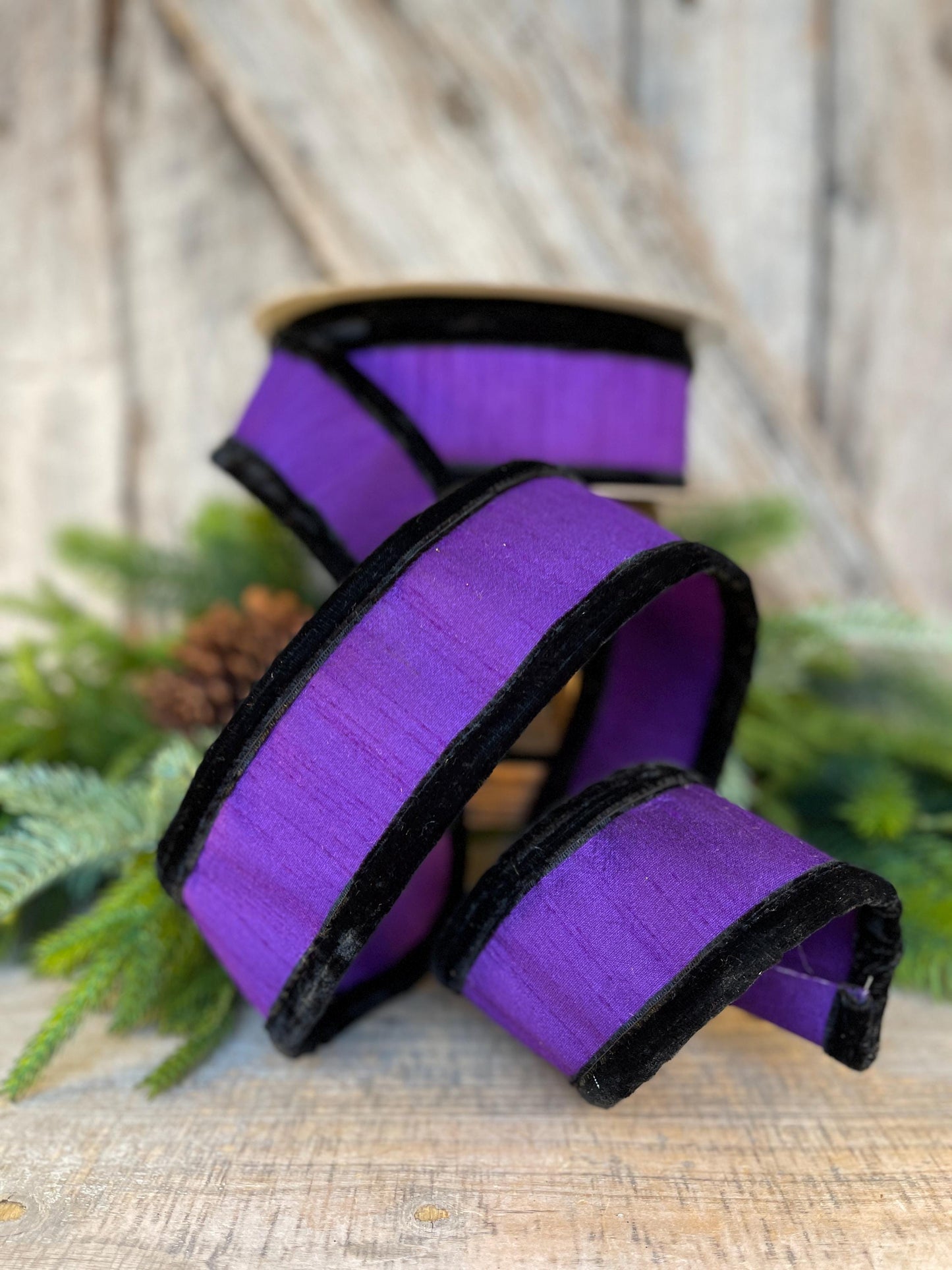 2.5" Purple Black Halloween Ribbon, Farrisilk Ribbon, Halloween Puffs Ribbon
