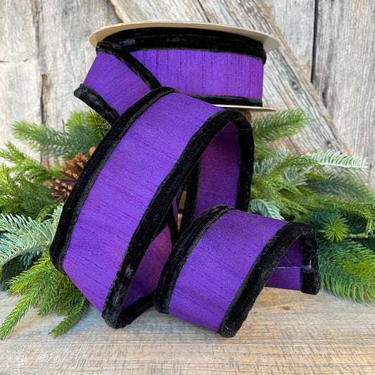 2.5" Purple Black Halloween Ribbon, Farrisilk Ribbon, Halloween Puffs Ribbon, Purple Black Ribbon, Wired Ribbon, HR037-86