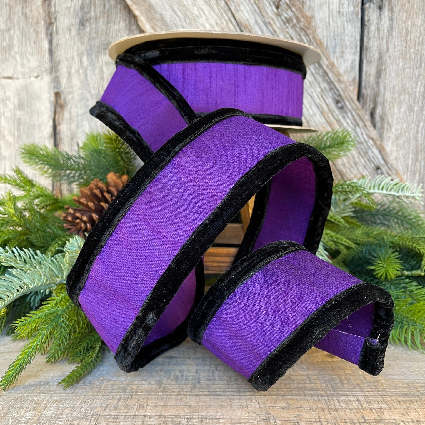 2.5" Purple Black Halloween Ribbon, Farrisilk Ribbon, Halloween Puffs Ribbon