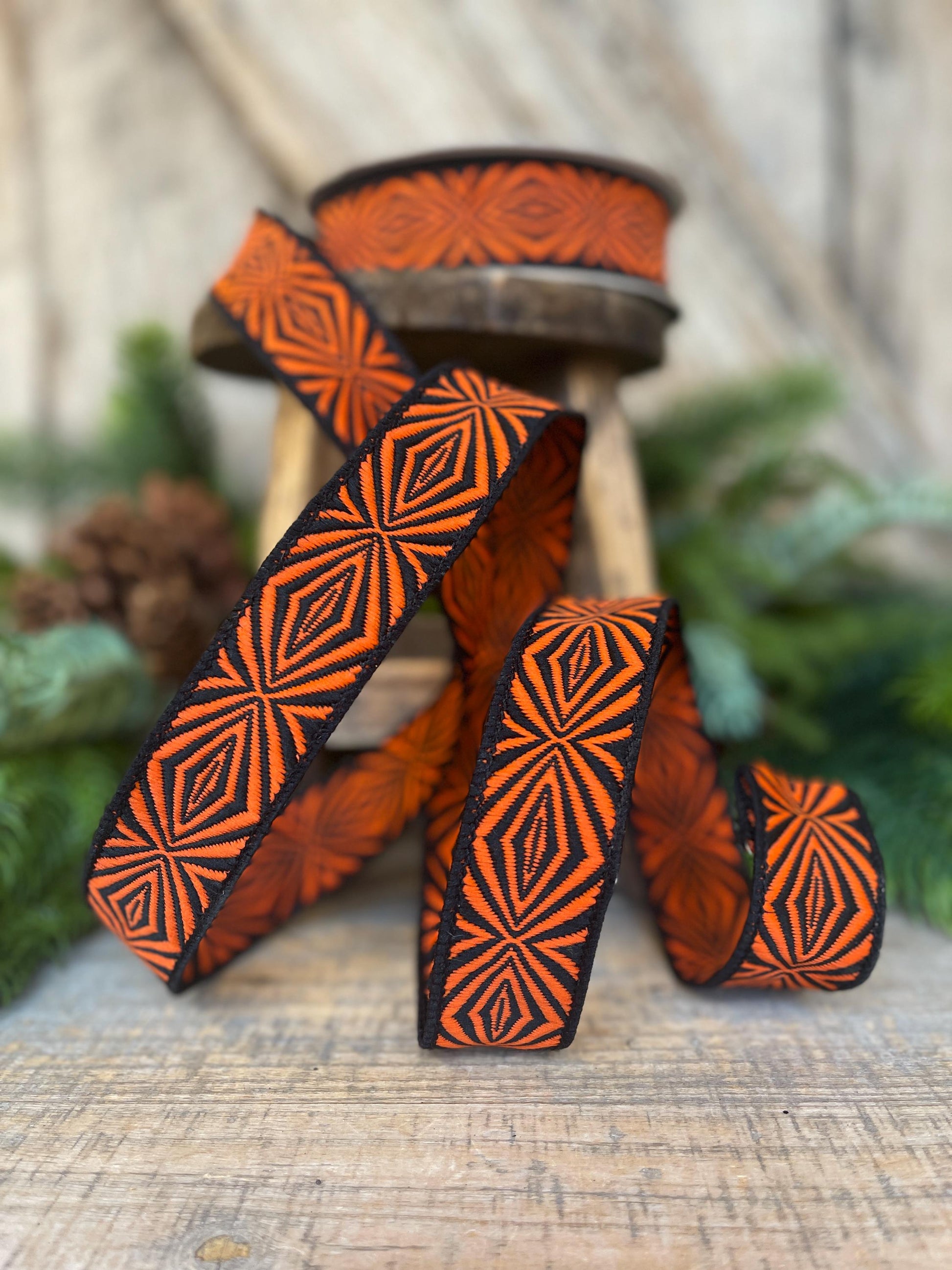1" Halloween Ribbon, Orange Spider Ribbon, Farrisilk Ribbon, Orange Black Ribbon, Designer Ribbon, HR034-87, Wired Ribbon