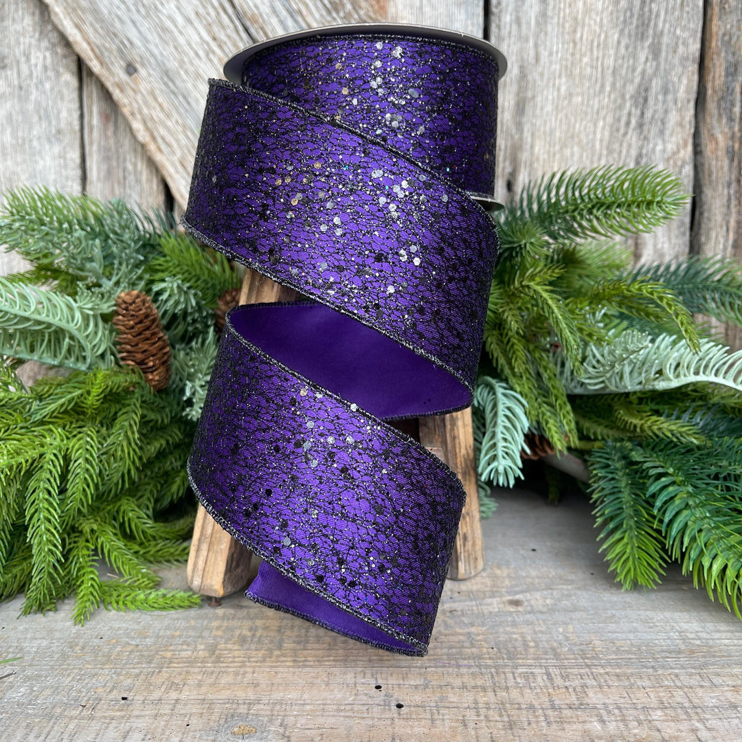 2.5" Purple Wicked Weave Ribbon, Farrisilk Ribbon, Halloween RIbbon