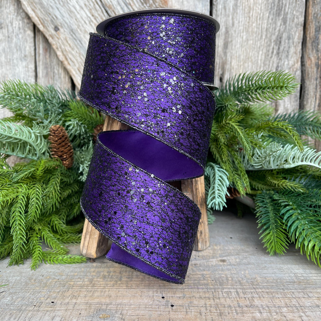 2.5" Purple Wicked Weave Ribbon, Farrisilk Ribbon, Halloween RIbbon