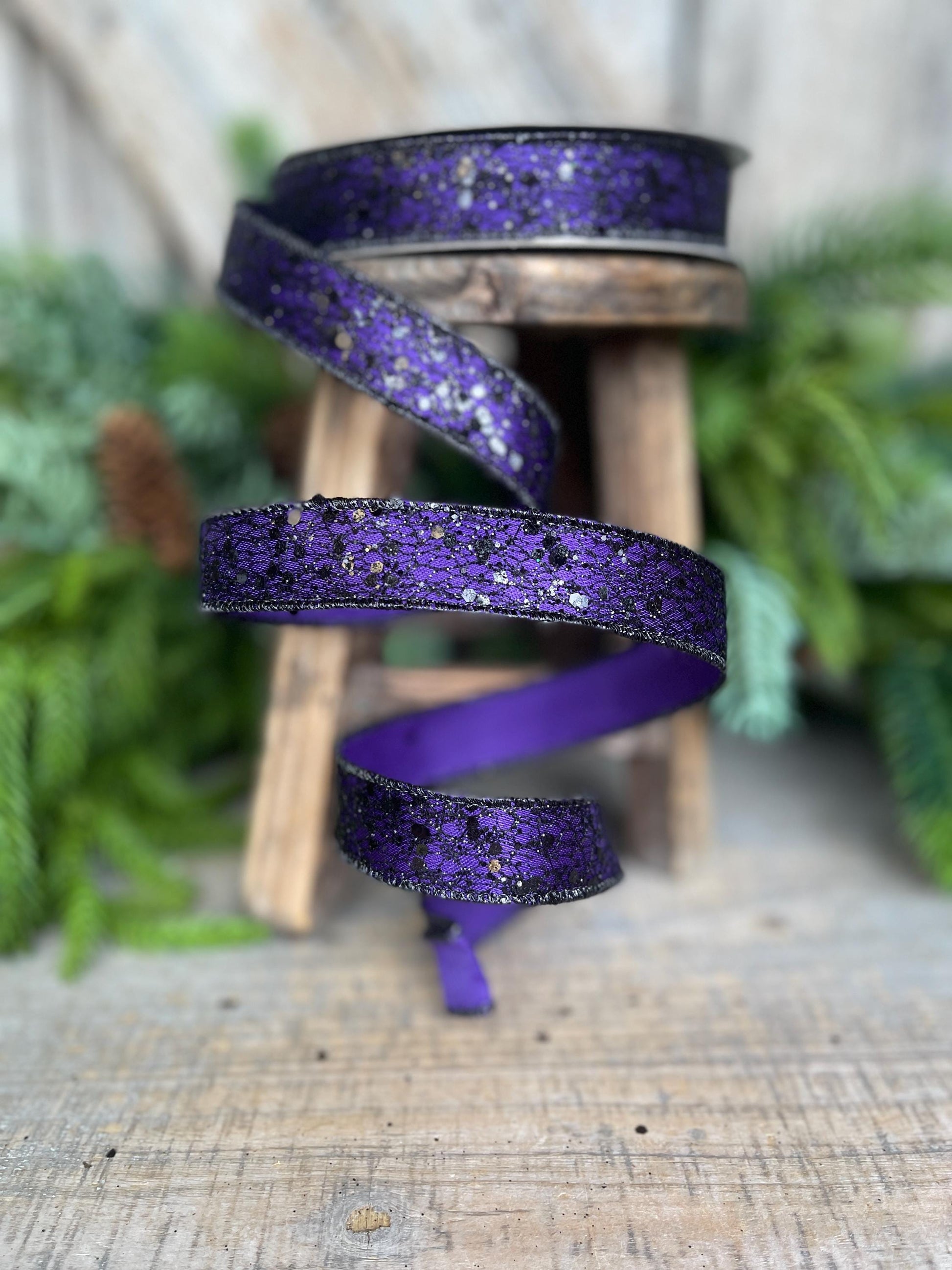 1" Purple Wicked Weave Ribbon, Farrisilk Ribbon, Halloween RIbbon, Purple Web Ribbon, Designer Ribbon, Wired RIbbon, RS256-86