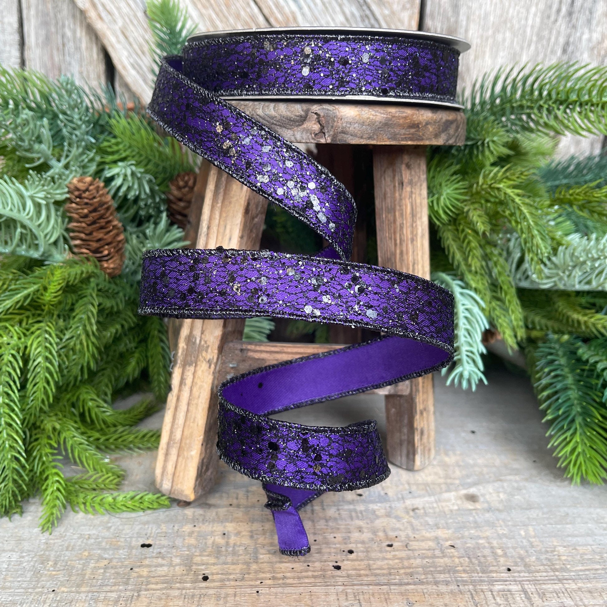1" Purple Wicked Weave Ribbon, Farrisilk Ribbon, Halloween RIbbon, Purple Web Ribbon, Designer Ribbon, Wired RIbbon, RS256-86