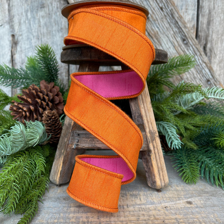 1.5" Orange Pink Ribbon, Wired Ribbon, Designer Ribbon