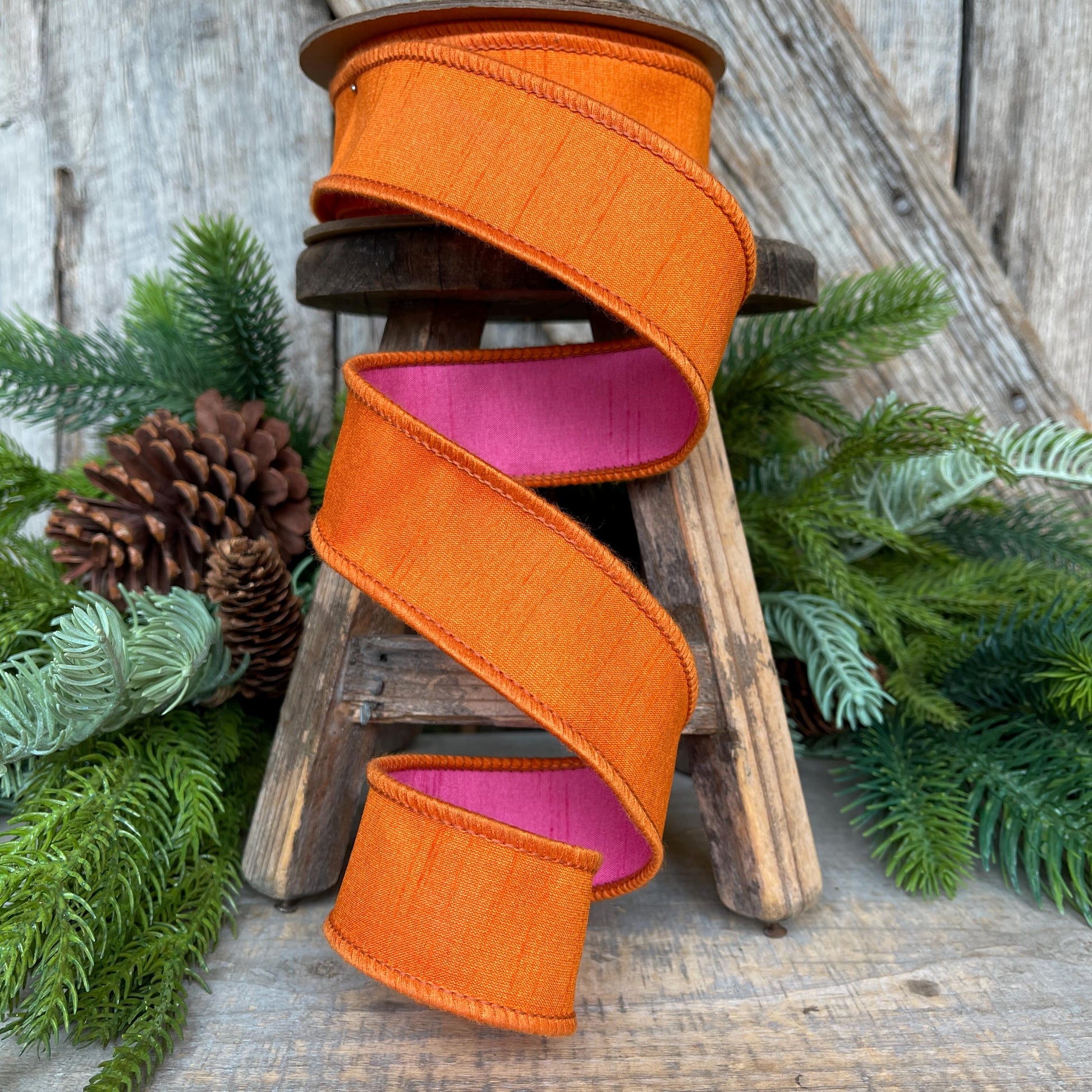 1.5" Orange Pink Ribbon, Wired Ribbon, Designer Ribbon, Orange Ribbon, Halloween Ribbon, Double Sided Ribbon