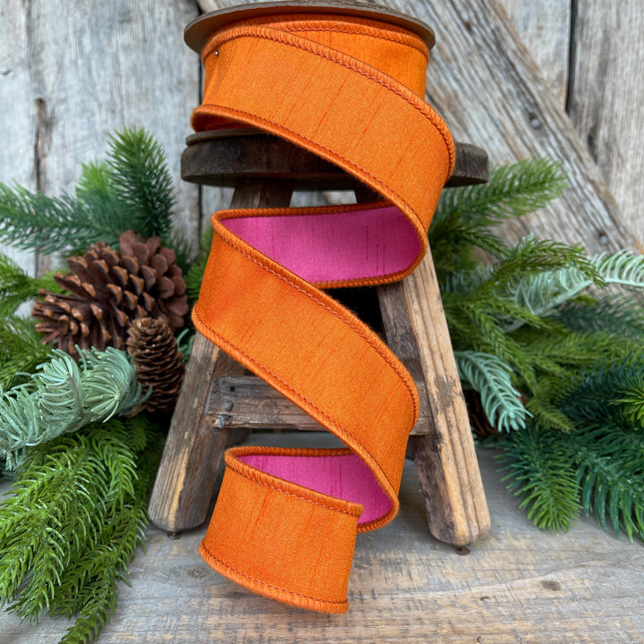 1.5" Orange Pink Ribbon, Wired Ribbon, Designer Ribbon