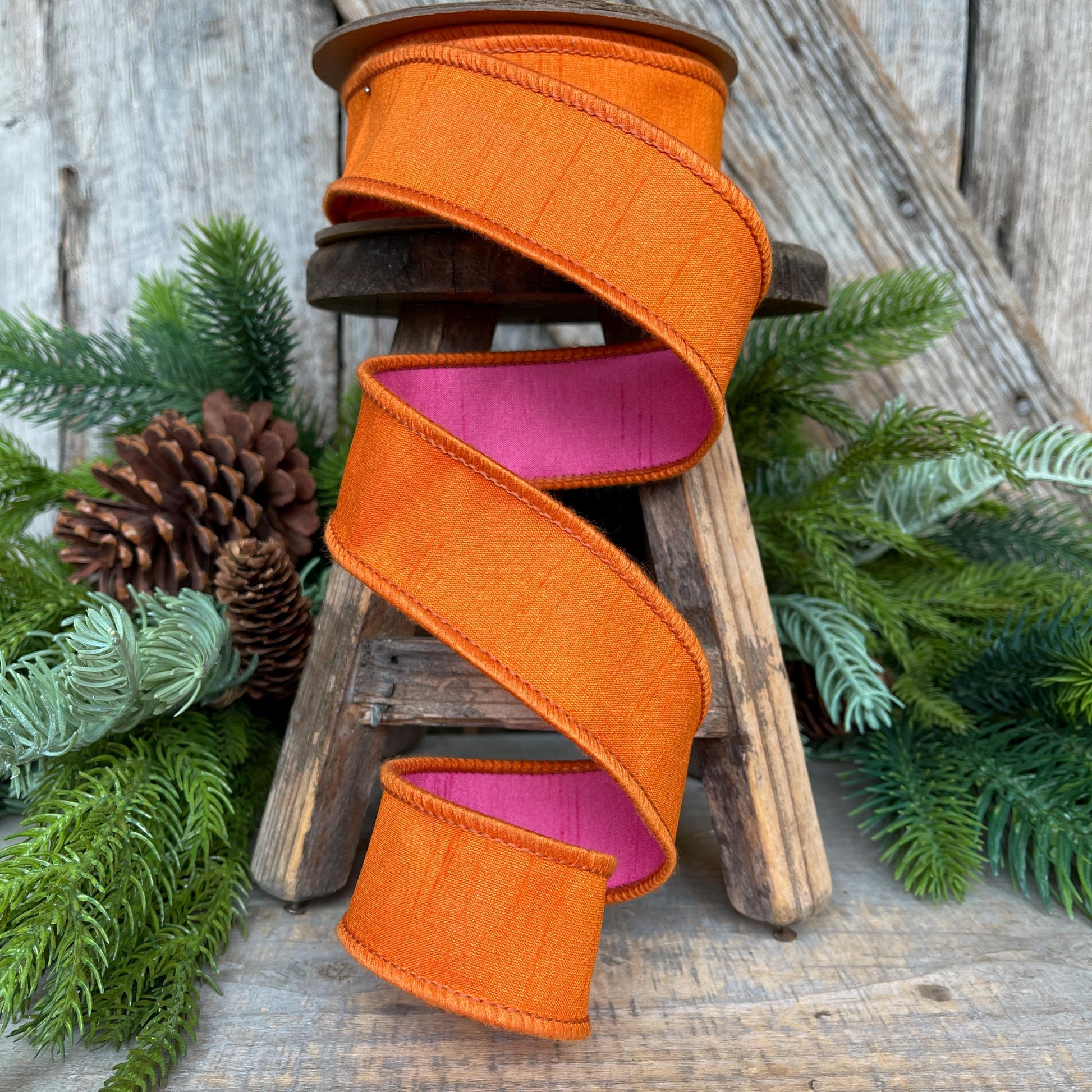1.5" Orange Pink Ribbon, Wired Ribbon, Designer Ribbon, Orange Ribbon, Halloween Ribbon, Double Sided Ribbon