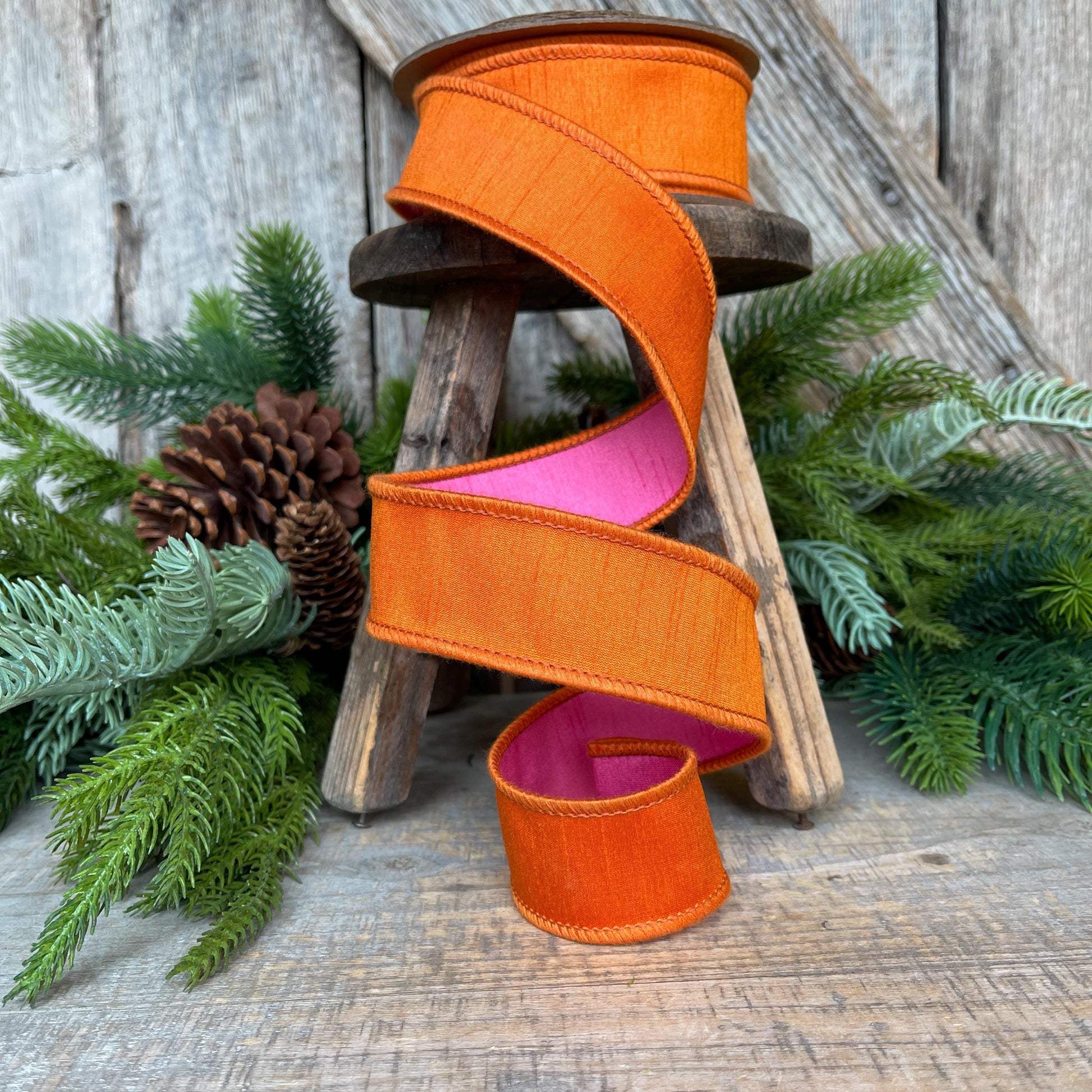1.5" Orange Pink Ribbon, Wired Ribbon, Designer Ribbon, Orange Ribbon, Halloween Ribbon, Double Sided Ribbon