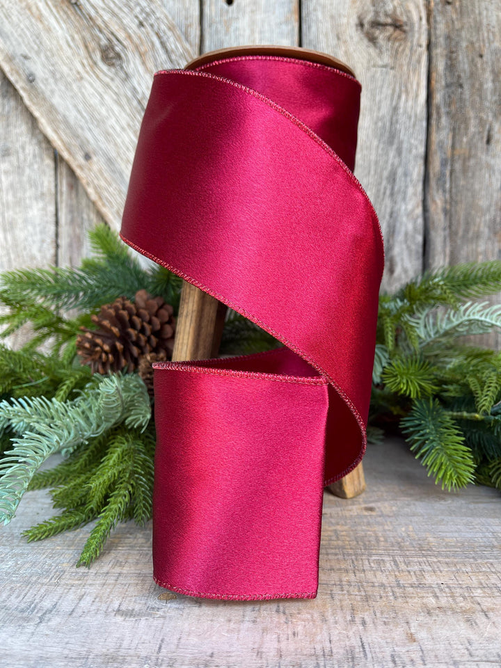 4" Wine Burgundy Ribbon, Christmas Ribbon, Shimmer Ribbon