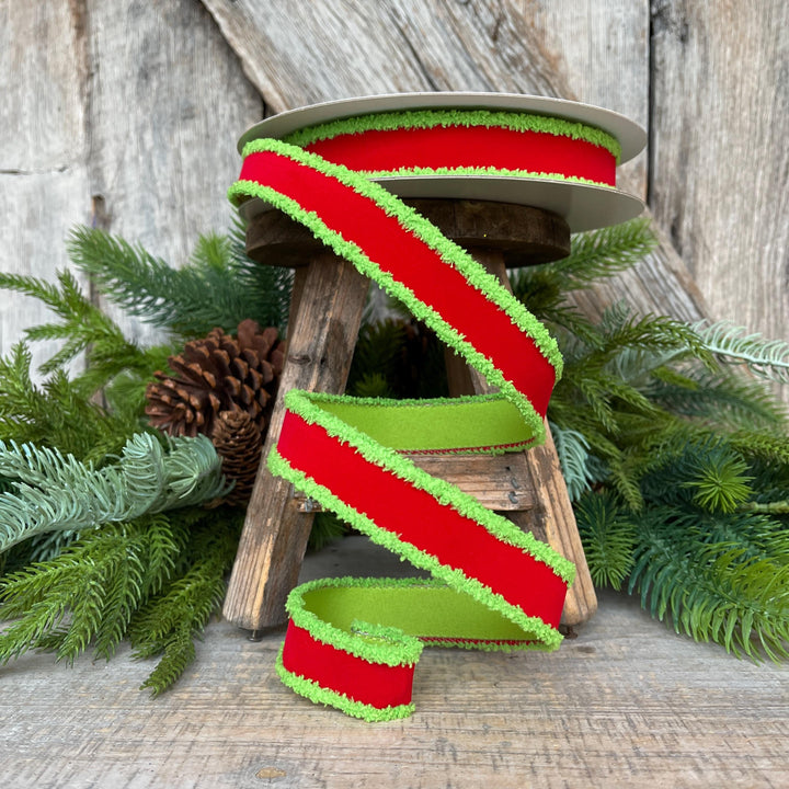 1" Red Lime Green Ribbon, Farrisilk Ribbon, Scrooge Trim Ribbon