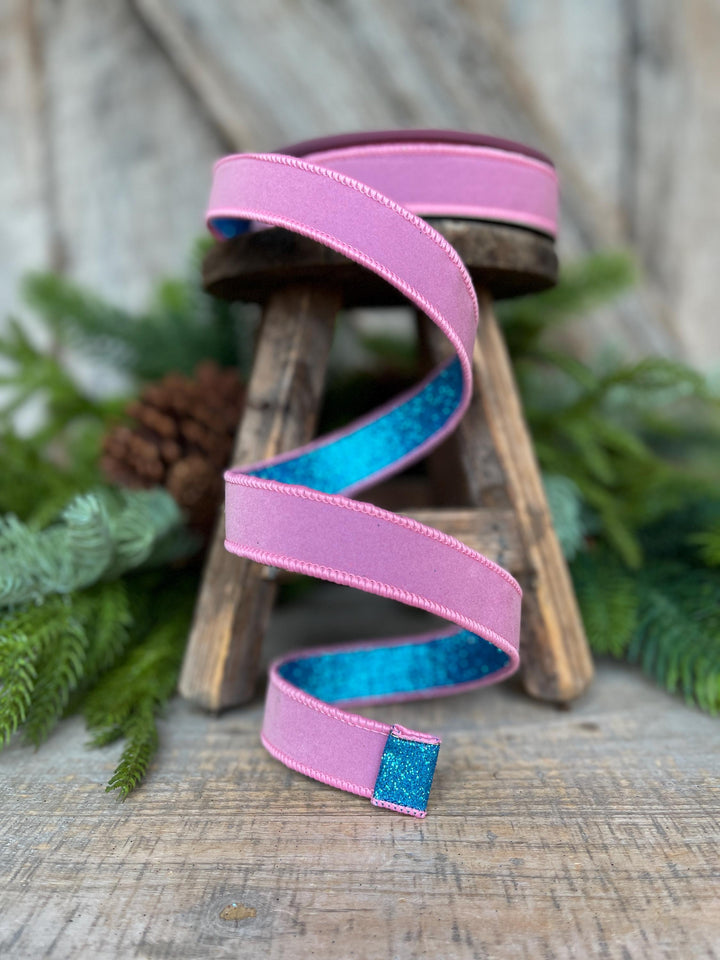 1" Pink &amp; Blue Fusion Ribbon, Farrisilk Ribbon, Light Pink Ribbon