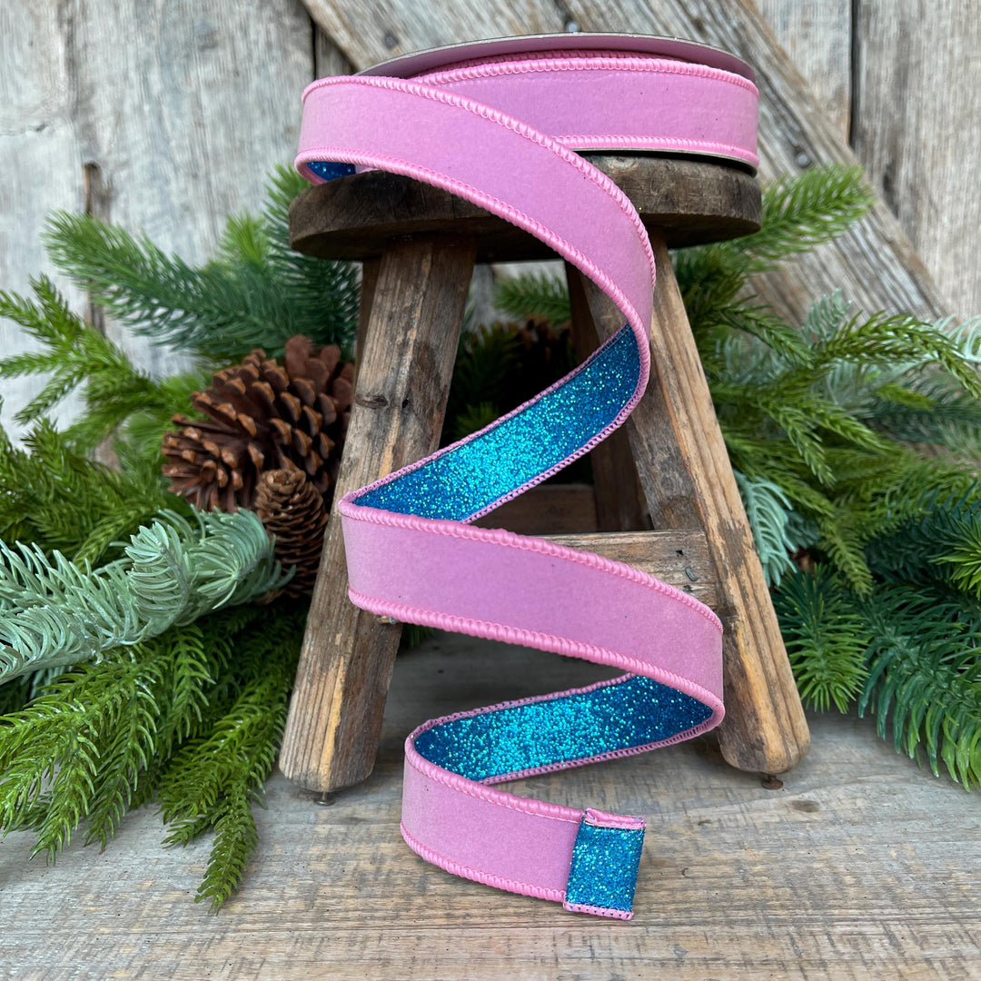 1" Pink &amp; Blue Fusion Ribbon, Farrisilk Ribbon, Light Pink Ribbon