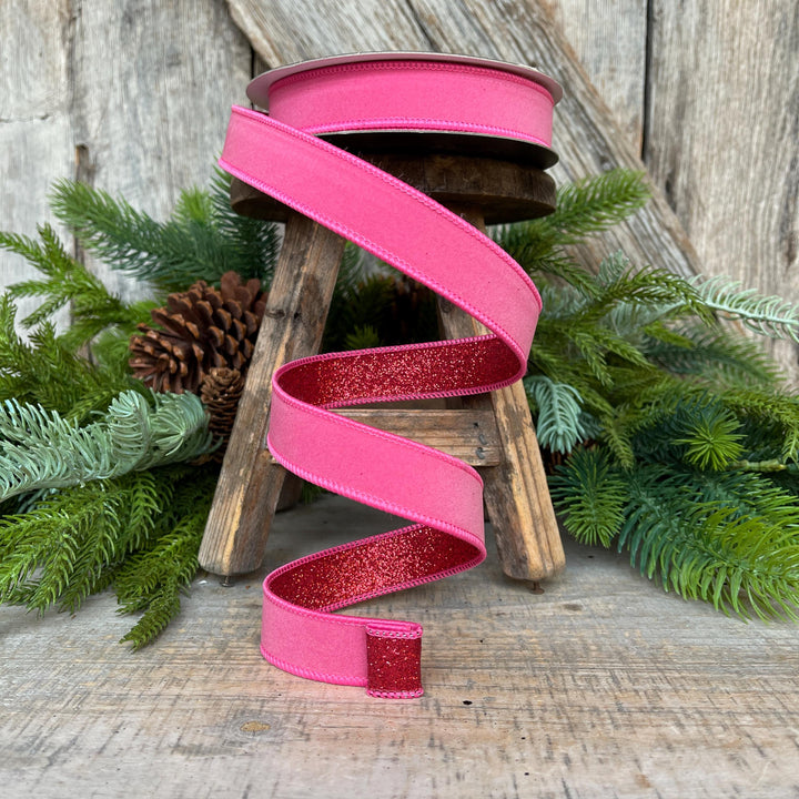 1" Bubblegum Pink &amp; Red Ribbon, Farrisilk Ribbon, Pink and Red Fusion Ribbon