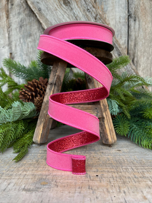 1" Bubblegum Pink & Red Ribbon, Farrisilk Ribbon, Pink and Red Fusion Ribbon, Christmas Ribbon, RS200-74