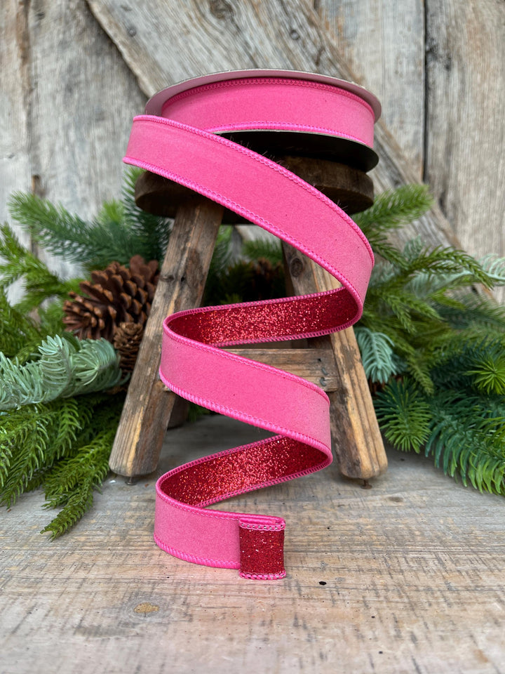 1" Bubblegum Pink &amp; Red Ribbon, Farrisilk Ribbon