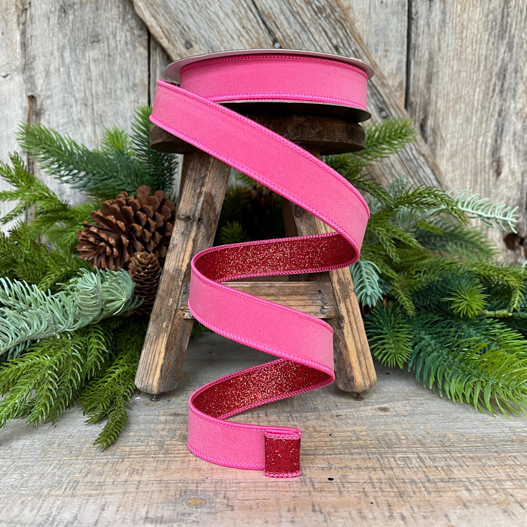 1" Bubblegum Pink &amp; Red Ribbon, Farrisilk Ribbon, Pink and Red Fusion Ribbon