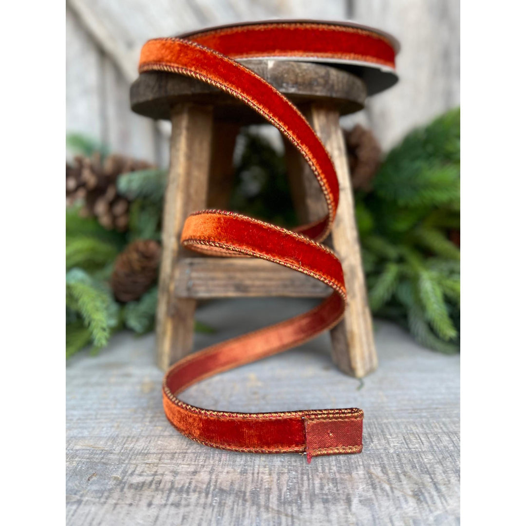 3/4" Cinammon Velvet Ribbon, Farrisilk Ribbon, Fall Ribbon