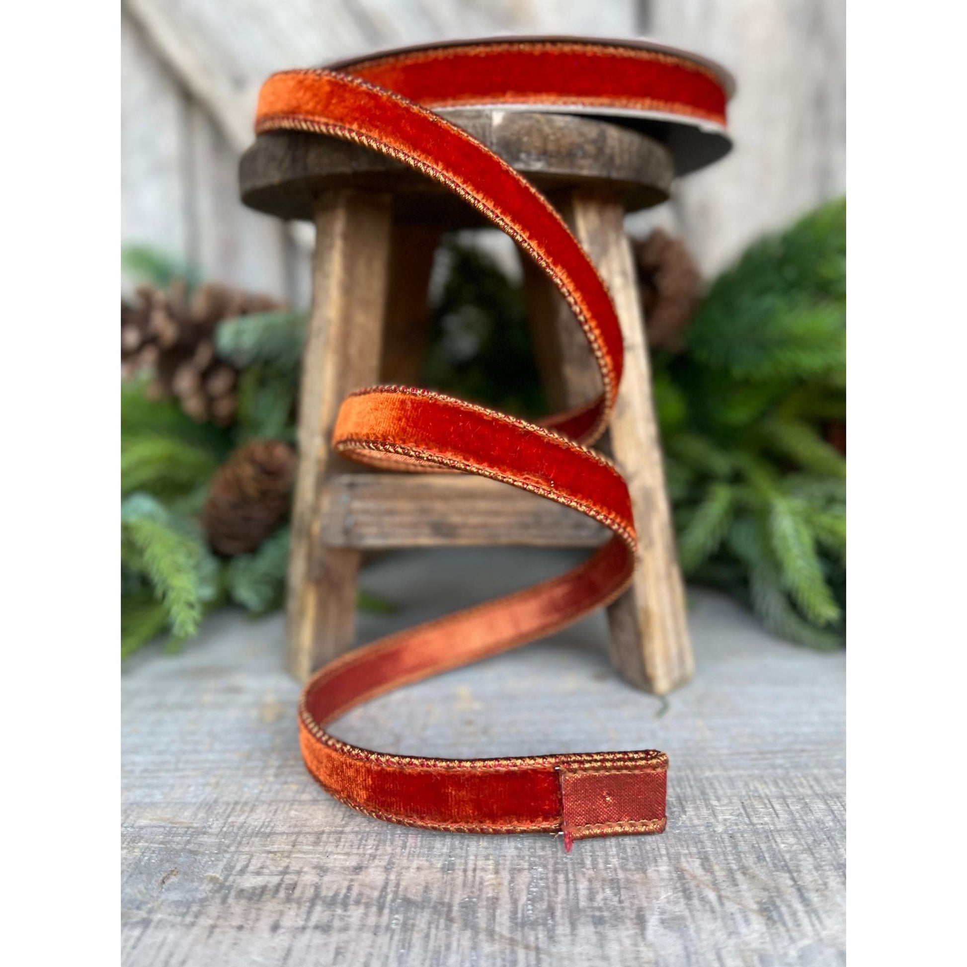 3/4" Cinammon Velvet Ribbon, Farrisilk Ribbon, Fall Ribbon