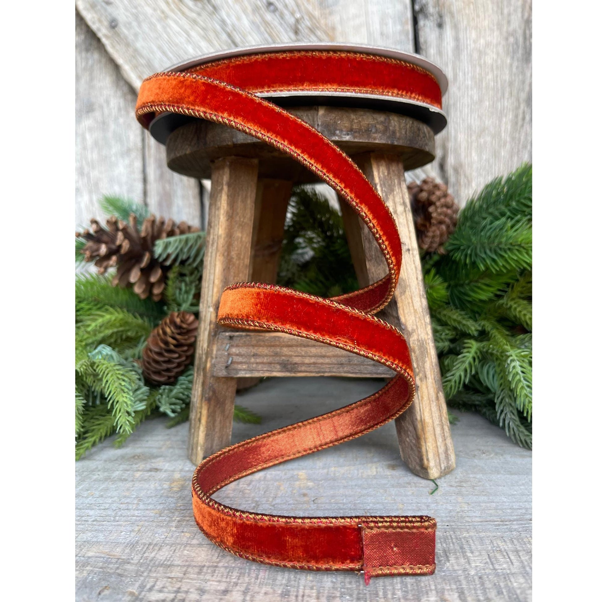 3/4" Cinammon Velvet Ribbon, Farrisilk Ribbon, Fall Ribbon