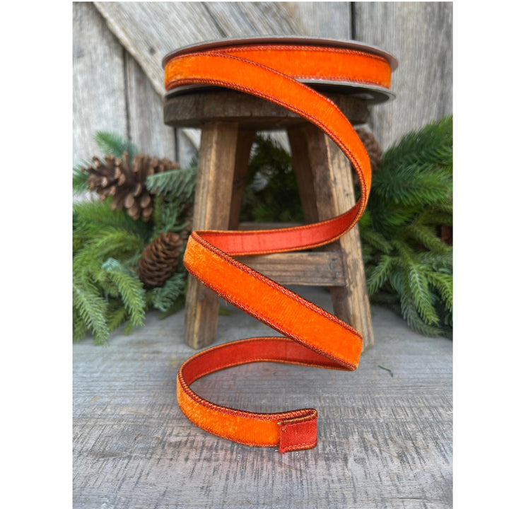 3/4” Orange Velvet Ribbon, Halloween Ribbon, Fall Ribbon
