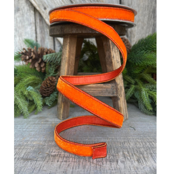 3/4” Orange Velvet Ribbon, Halloween Ribbon, Fall Ribbon