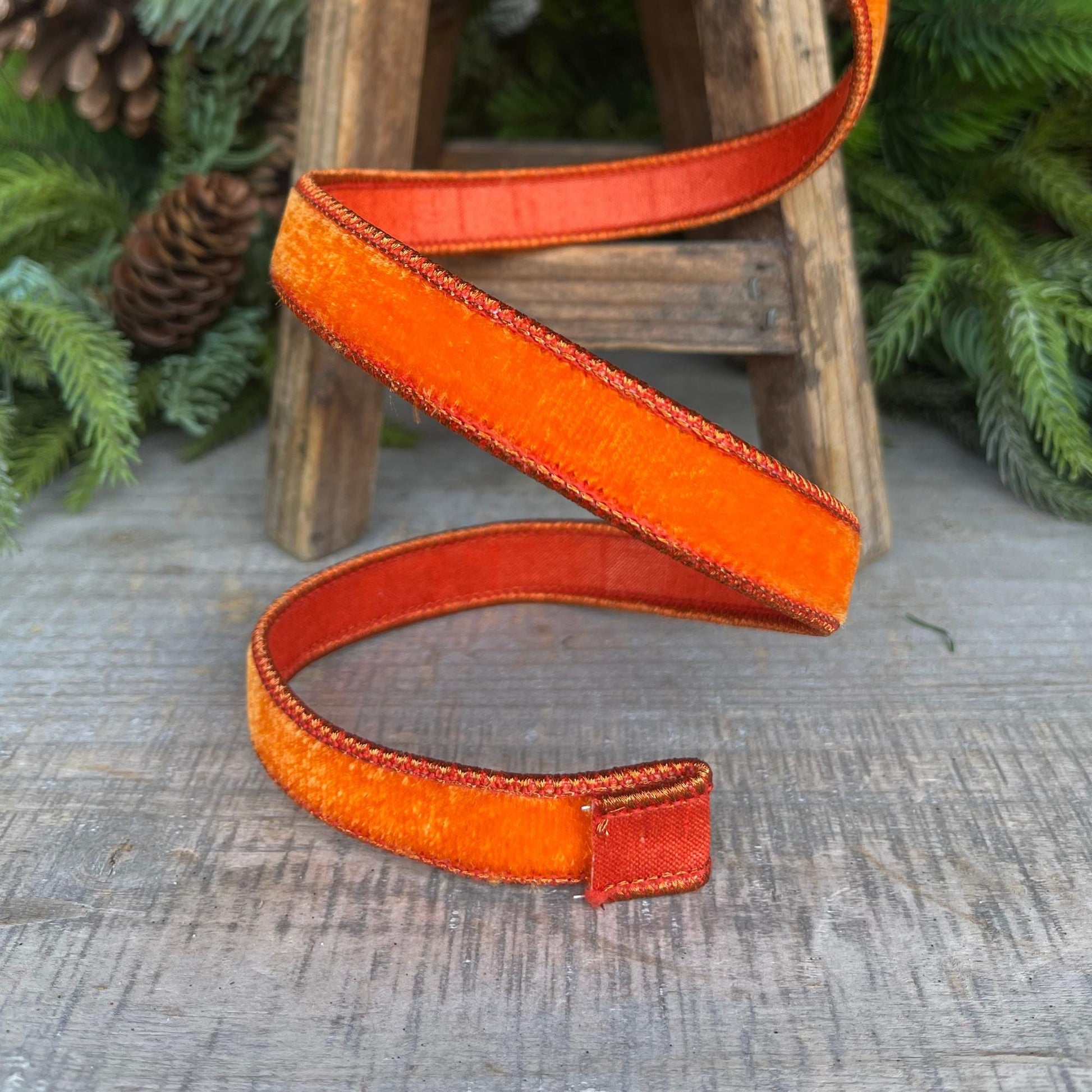 3/4” Orange Velvet Ribbon, Halloween Ribbon, Fall Ribbon