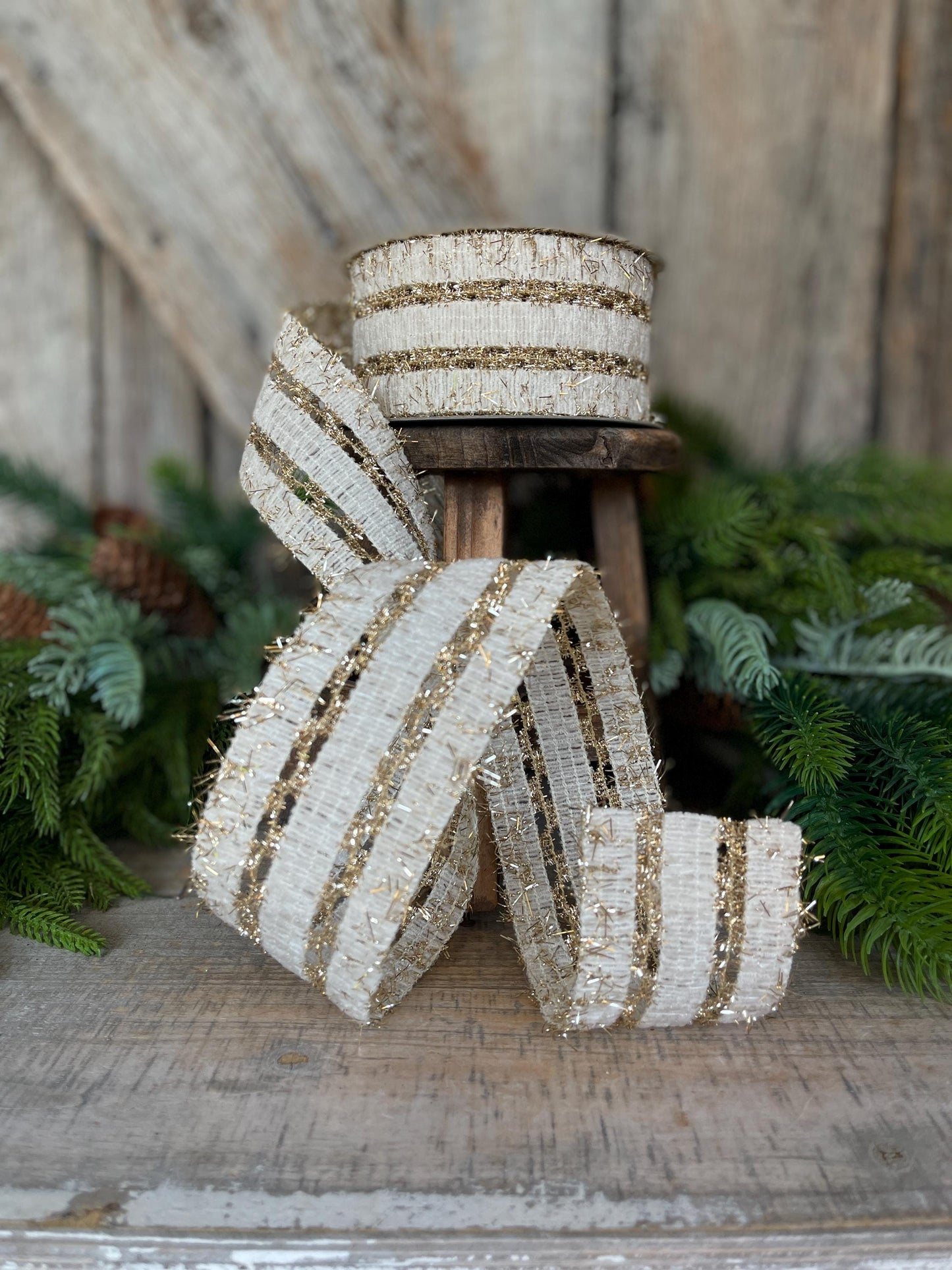 2.5" Ivory Gold Lancet Lace Ribbon, Farrisilk Ribbon, Ivory Ribbon