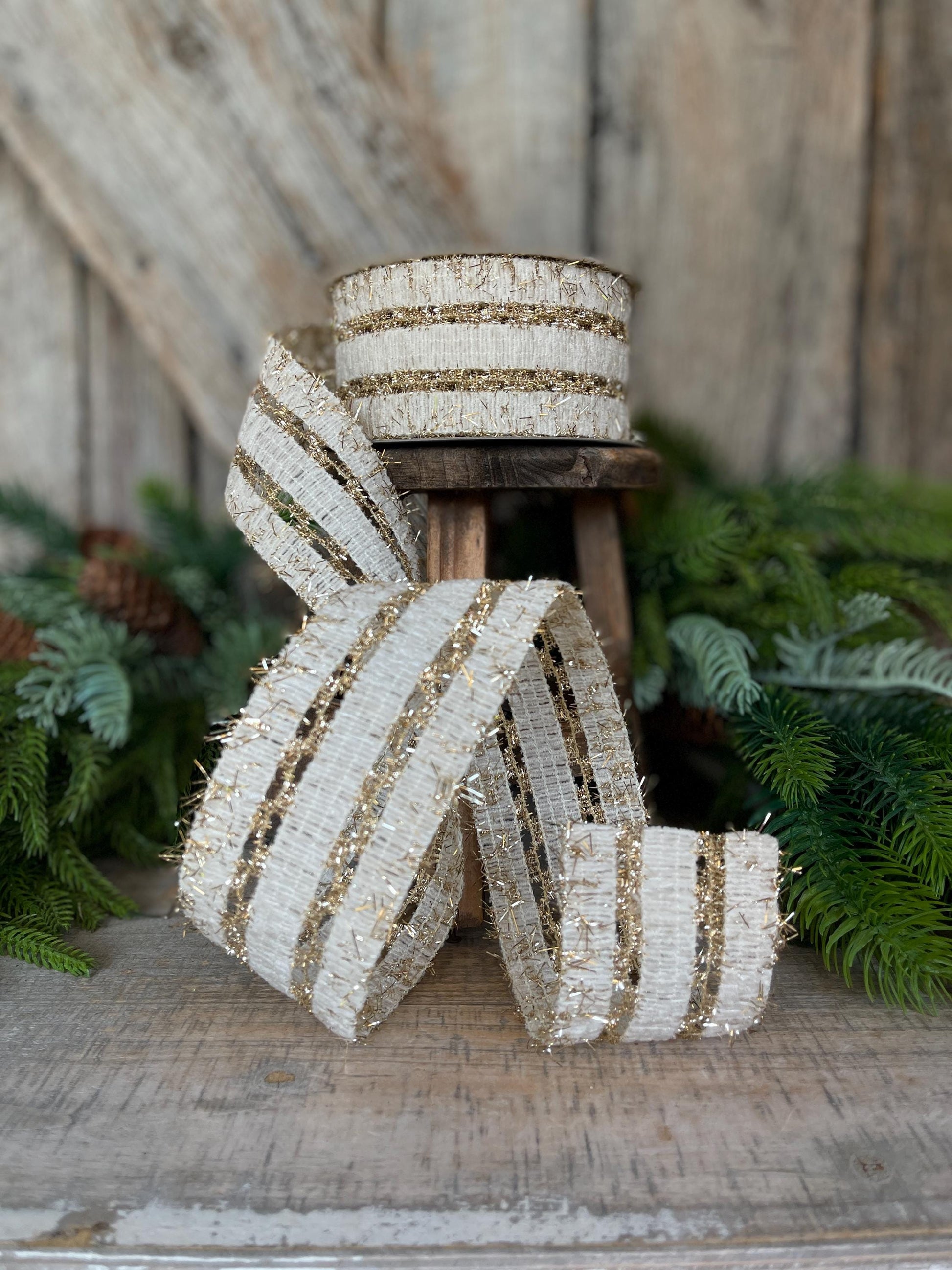 2.5" Ivory Gold Lancet Lace Ribbon, Farrisilk Ribbon, Ivory Ribbon