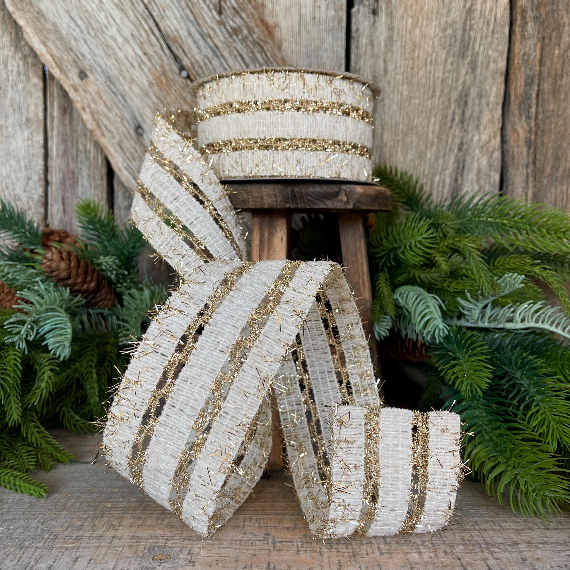 2.5" Ivory Gold Lancet Lace Ribbon, Farrisilk Ribbon, Ivory Ribbon