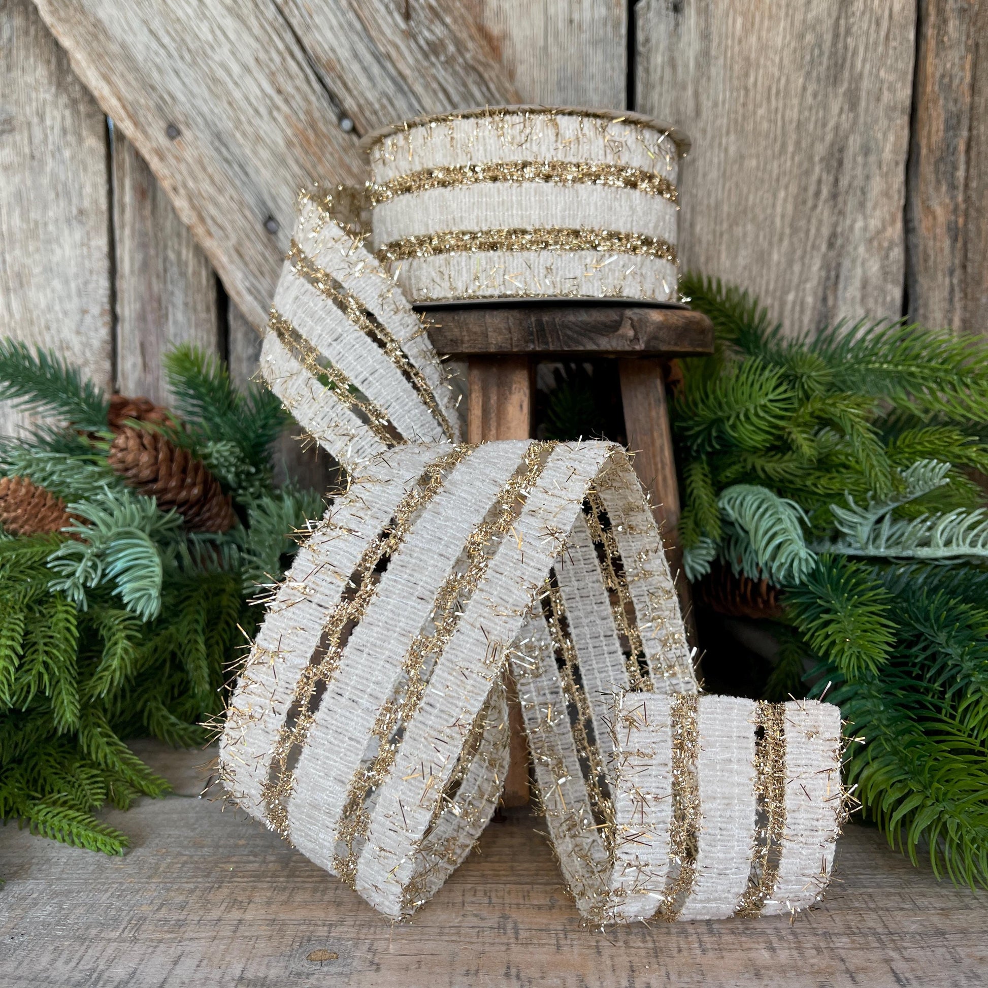 2.5" Ivory Gold Lancet Lace Ribbon, Farrisilk Ribbon, Ivory Ribbon